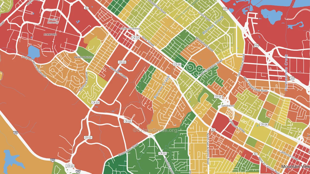 Barron Park, Palo Alto, CA Map of Theft Rates