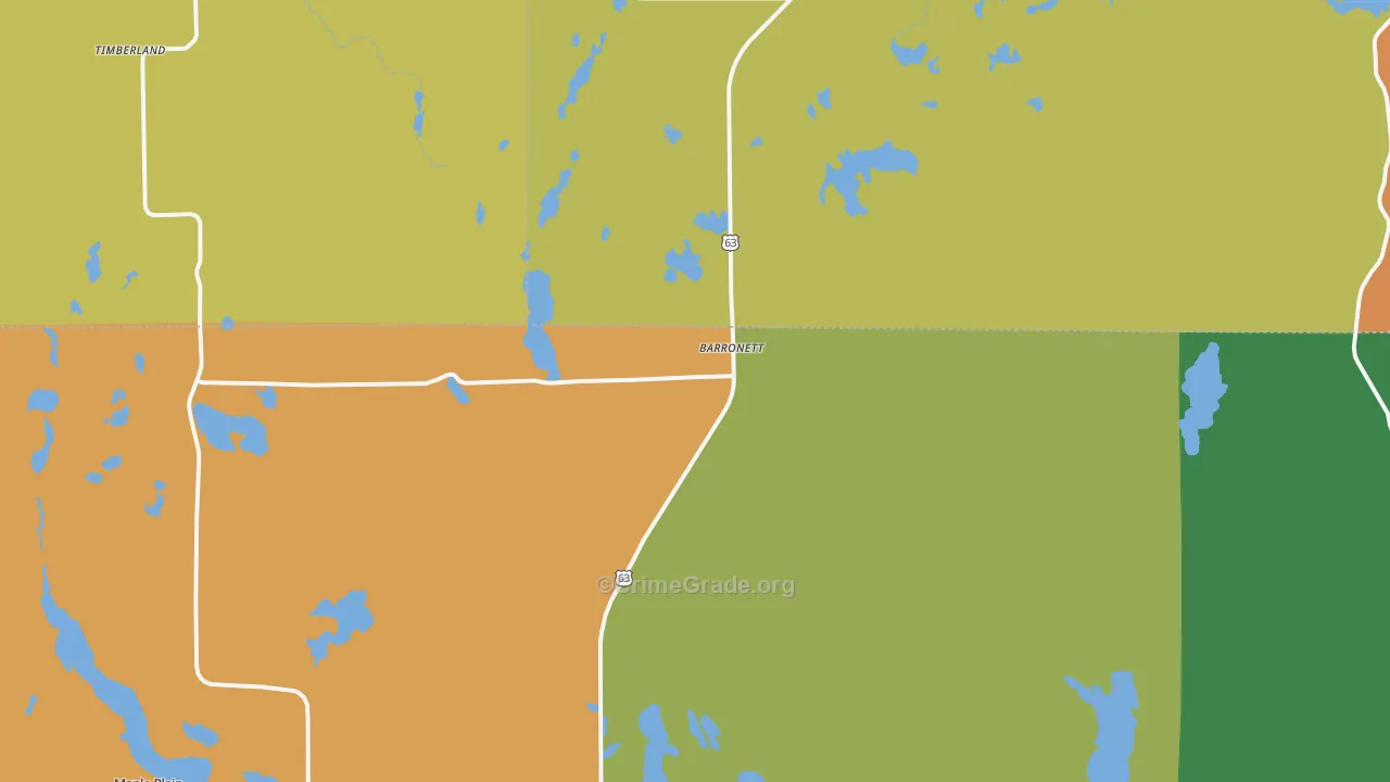 Barronett, WI Map of Theft Rates