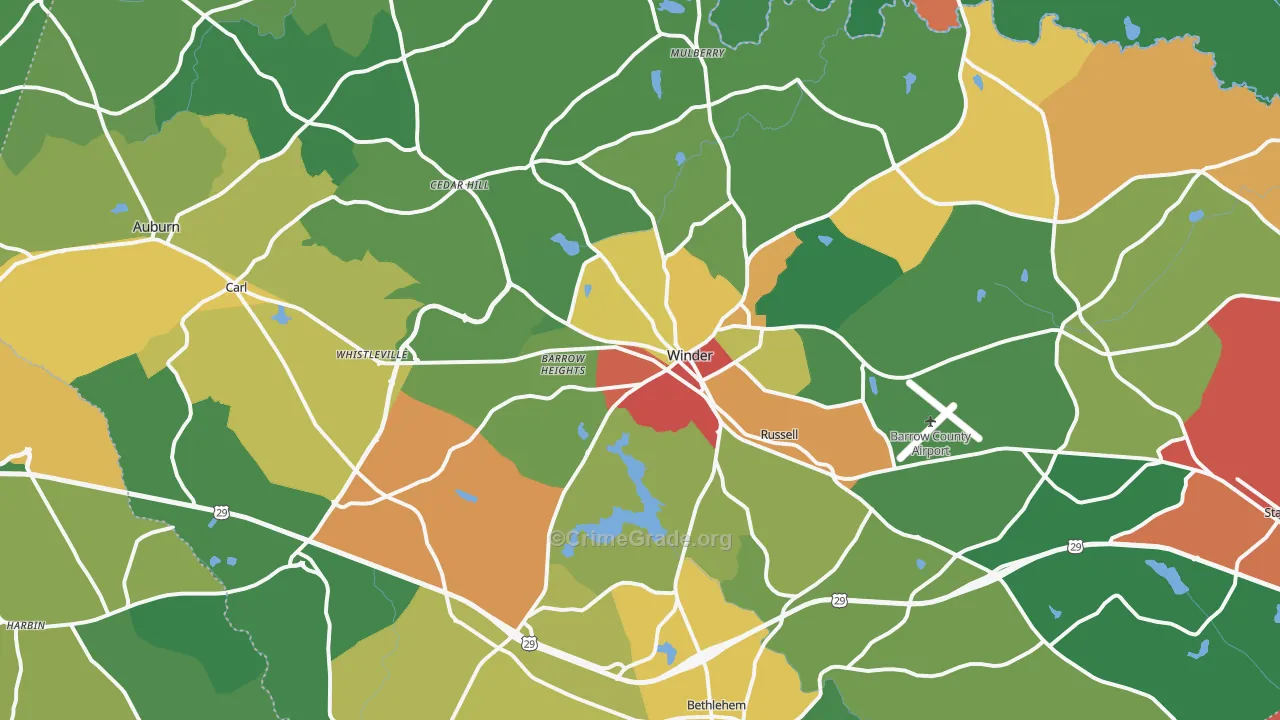Barrow County, GA Map of Theft Rates