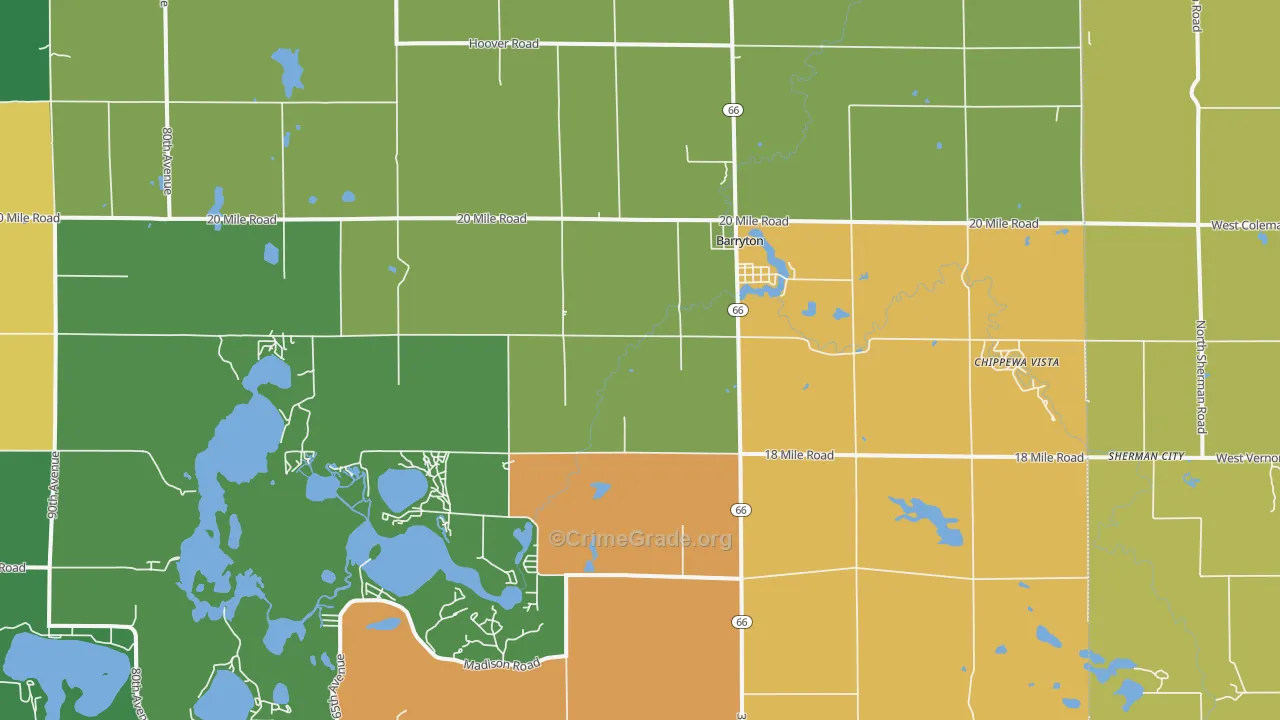Barryton, MI Map of Theft Rates