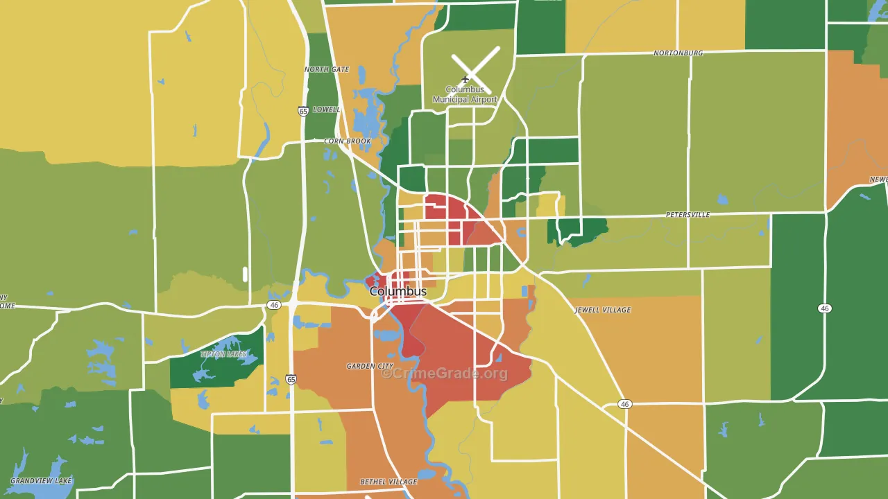 Bartholomew County, IN Map of Theft Rates