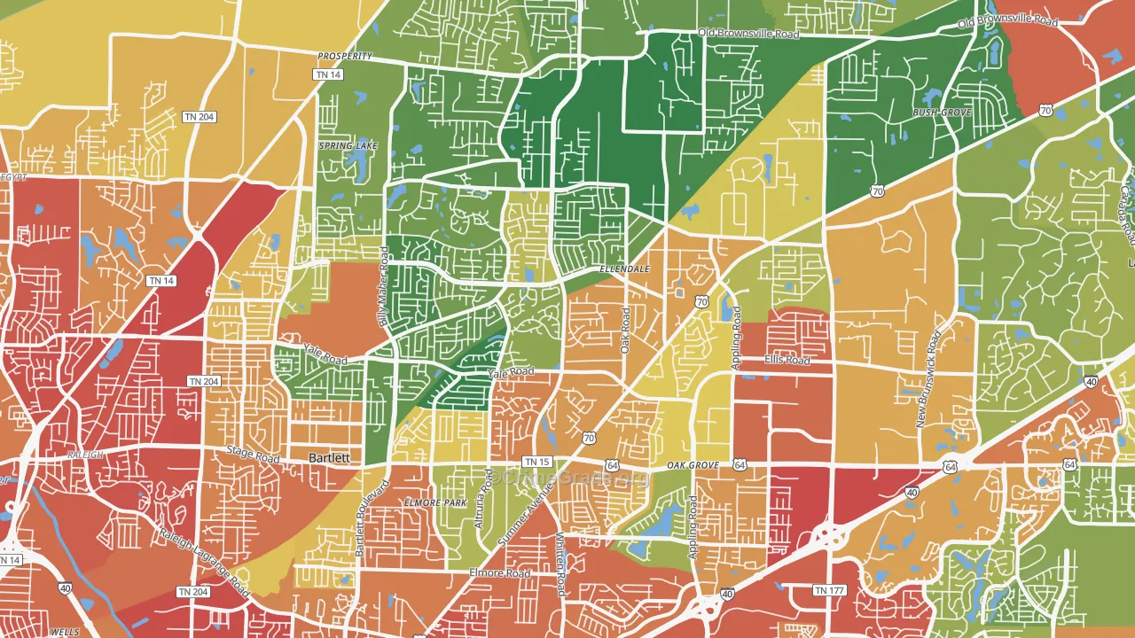 Bartlett, TN Map of Theft Rates