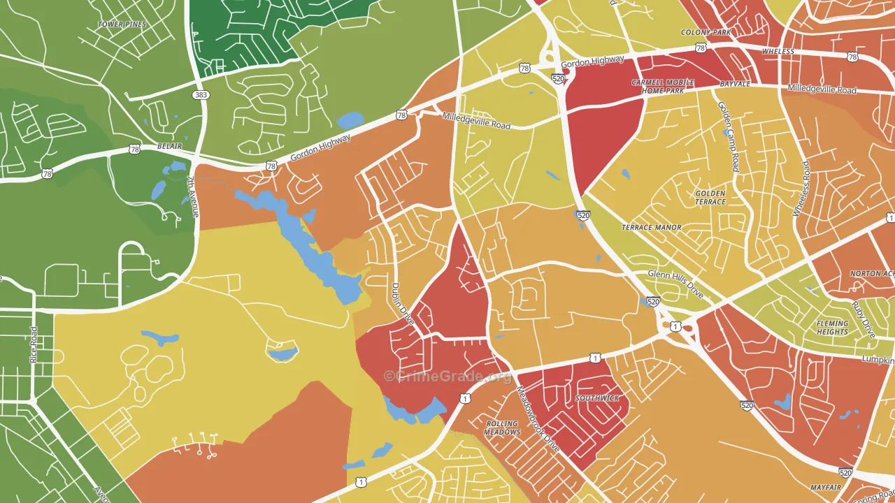 Barton Chapel, Augusta, GA Map of Theft Rates
