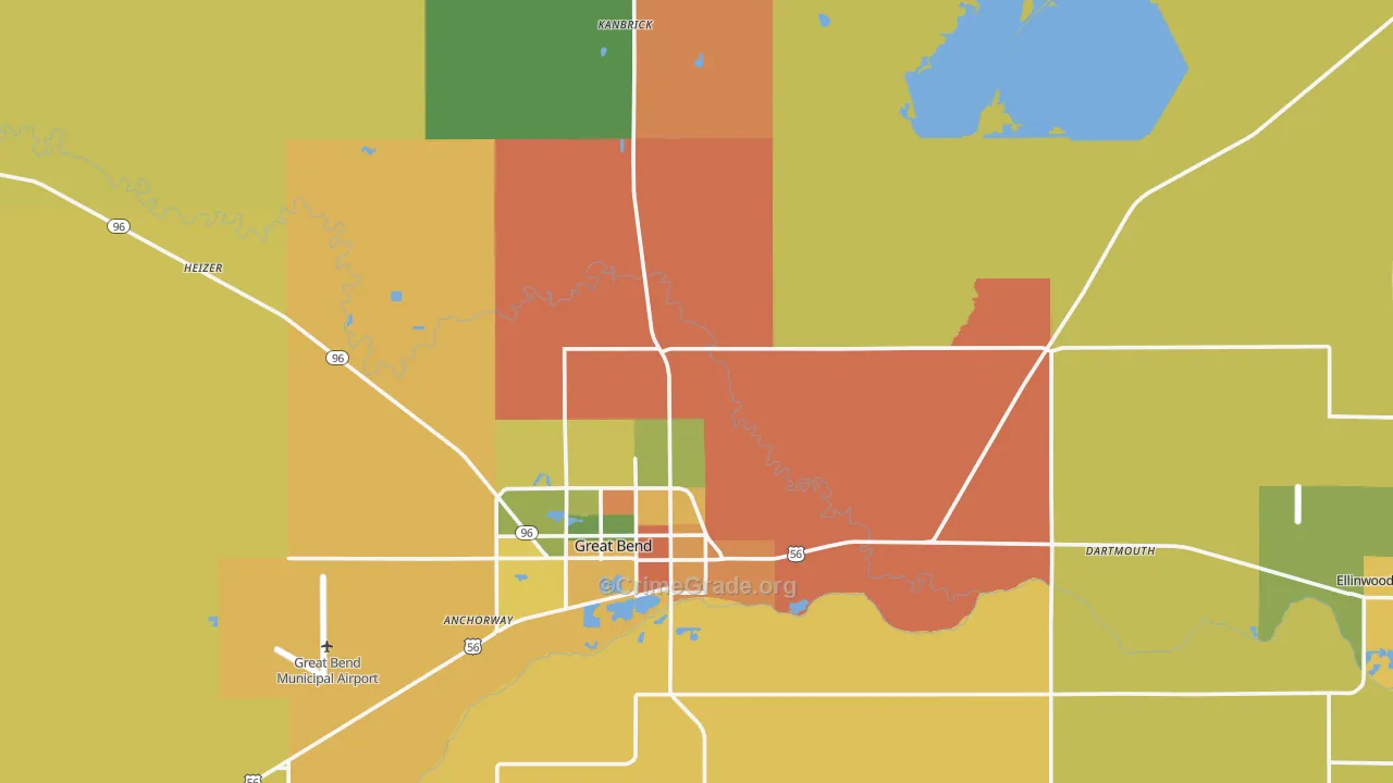 Barton County, KS Map of Theft Rates