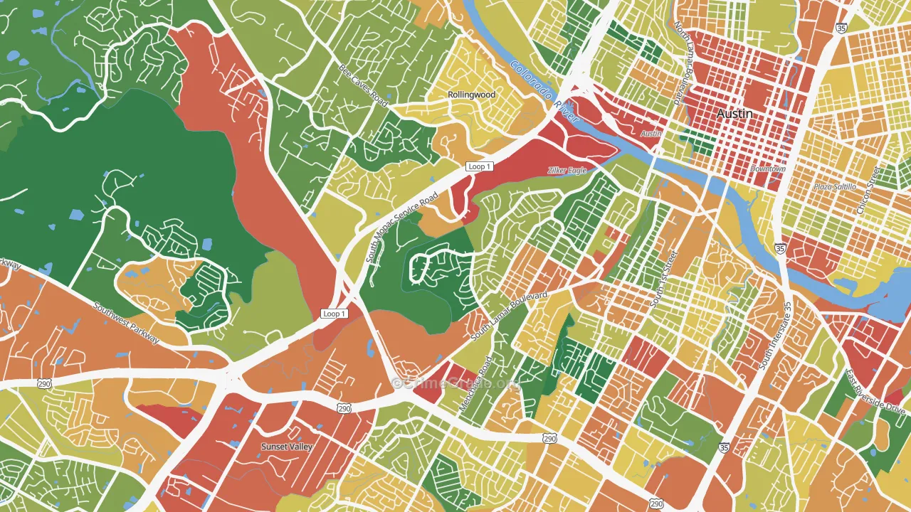 Barton Hills, Austin, TX Map of Theft Rates