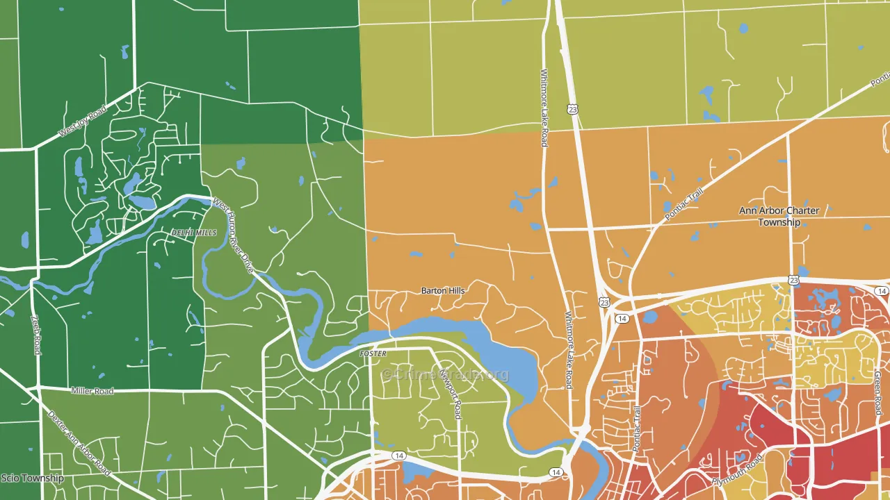 Barton Hills, MI Map of Theft Rates