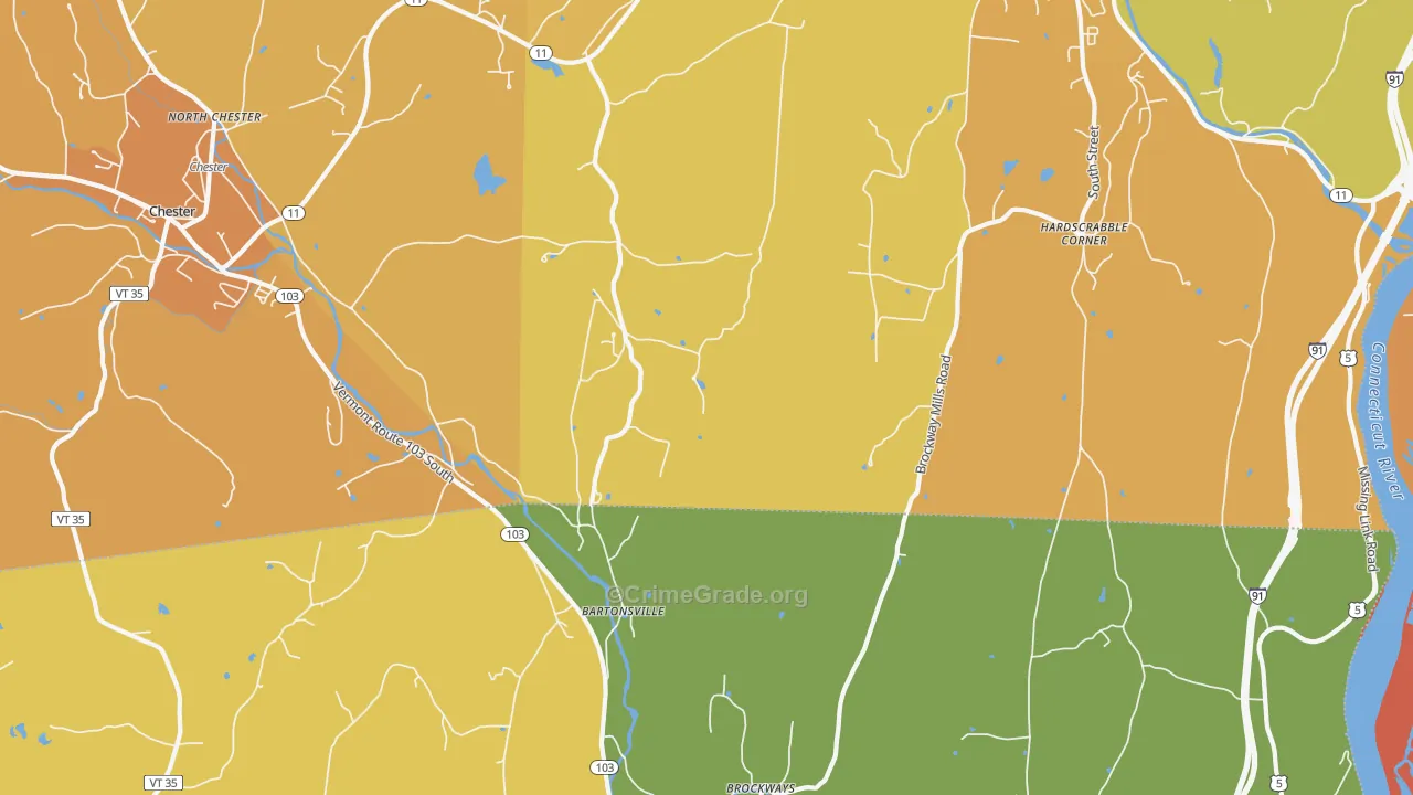 Bartonsville, VT Map of Theft Rates