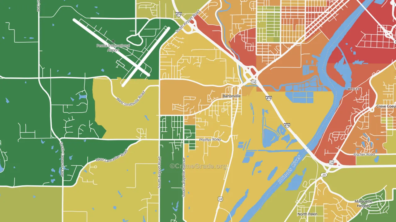 Bartonville, IL Map of Theft Rates