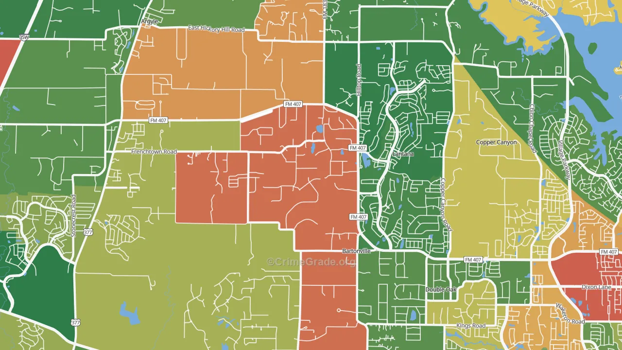 Bartonville, TX Map of Theft Rates