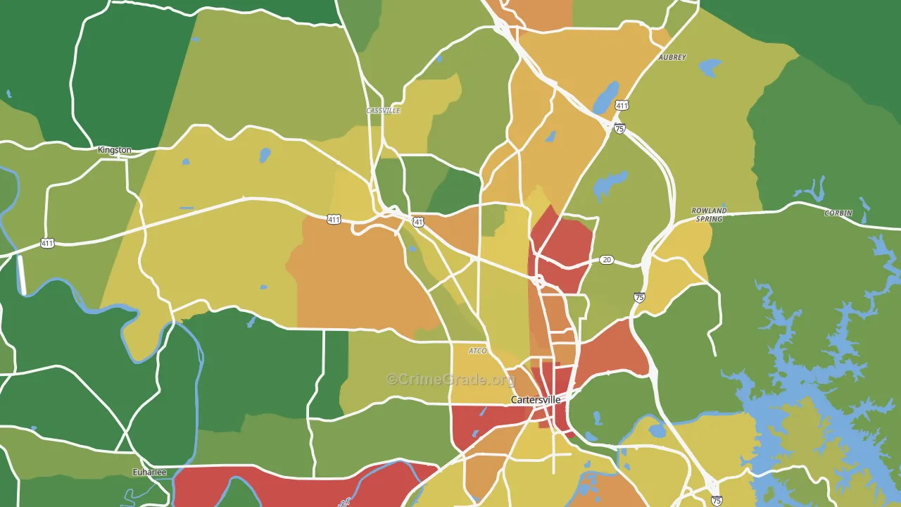 Bartow County, GA Map of Theft Rates