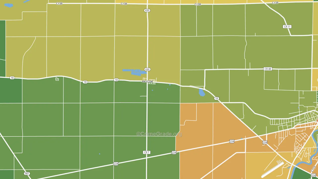 Bascom, OH Map of Theft Rates