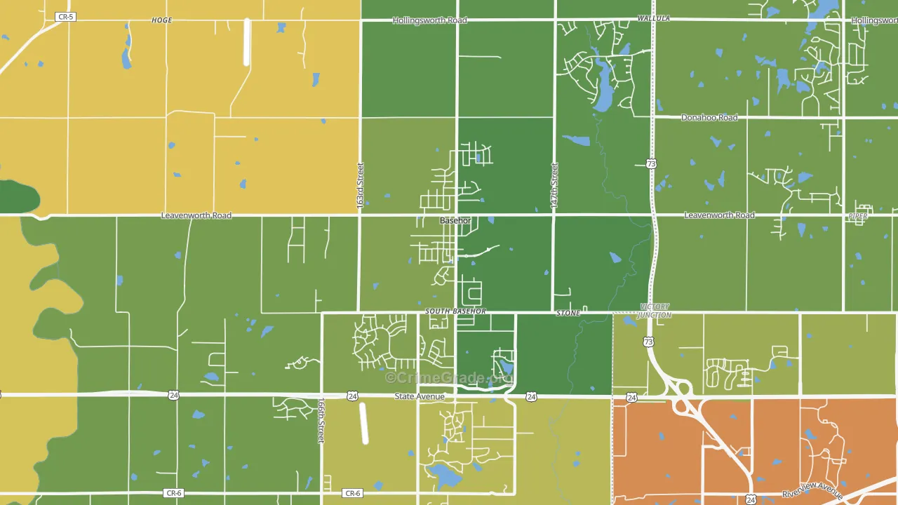 Basehor, KS Map of Theft Rates