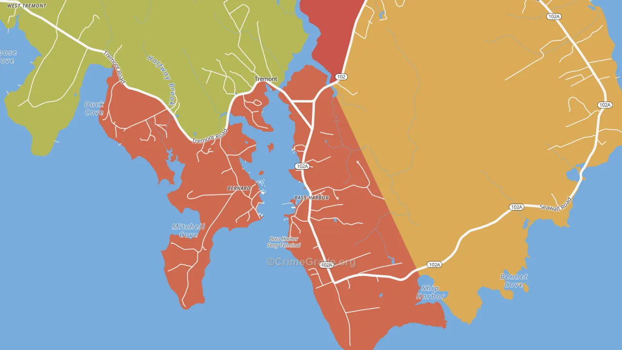 Bass Harbor, ME Map of Theft Rates