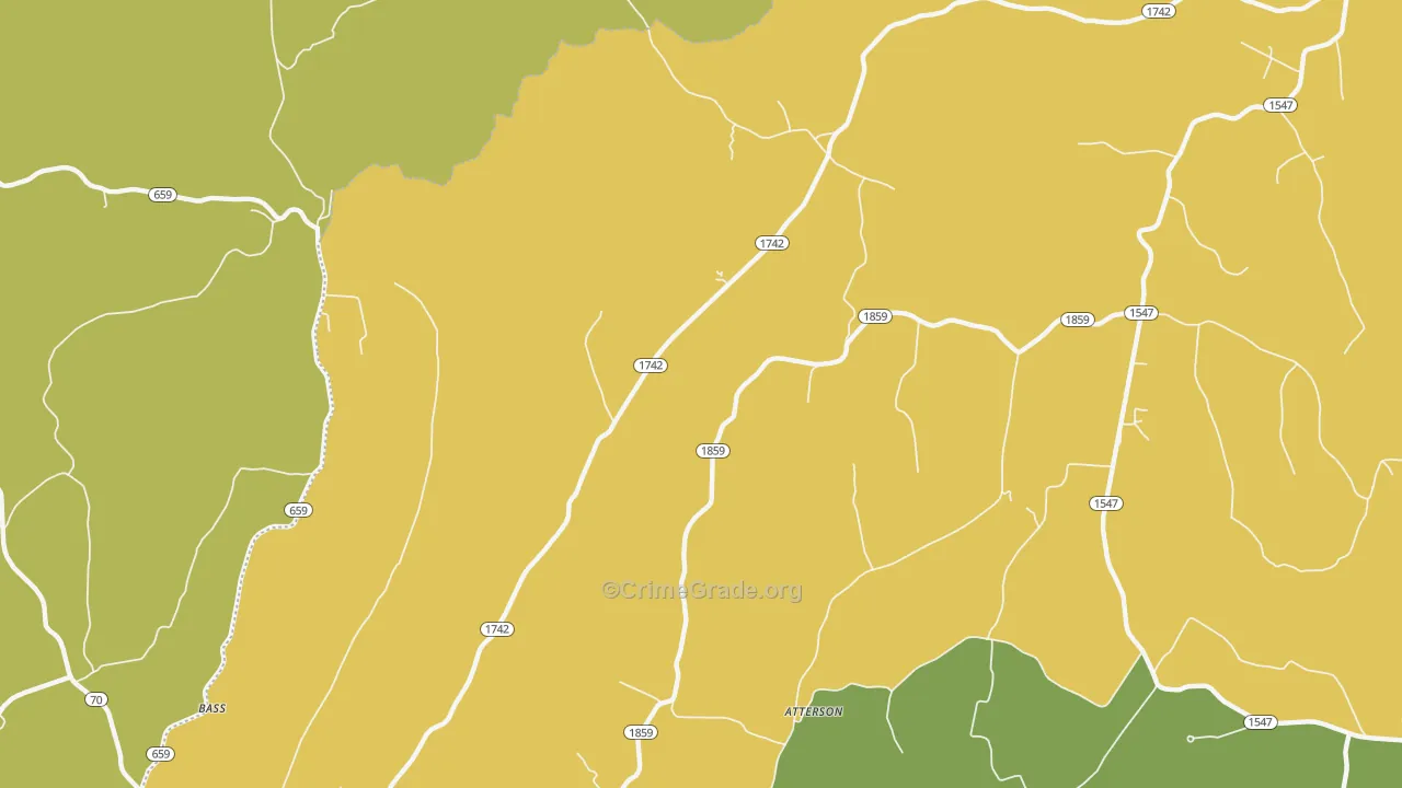 Bass, KY Map of Theft Rates