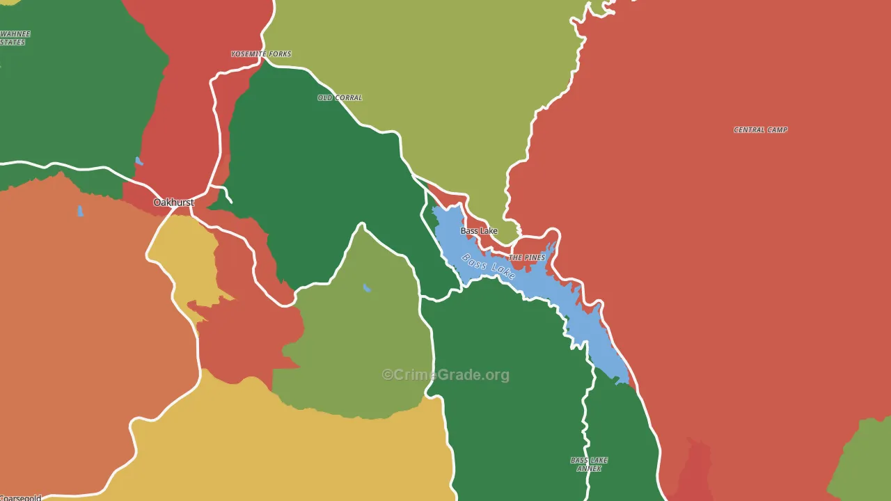 Bass Lake, CA Map of Theft Rates