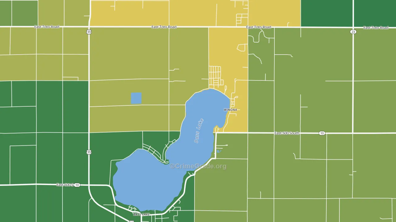 Bass Lake, IN Map of Theft Rates