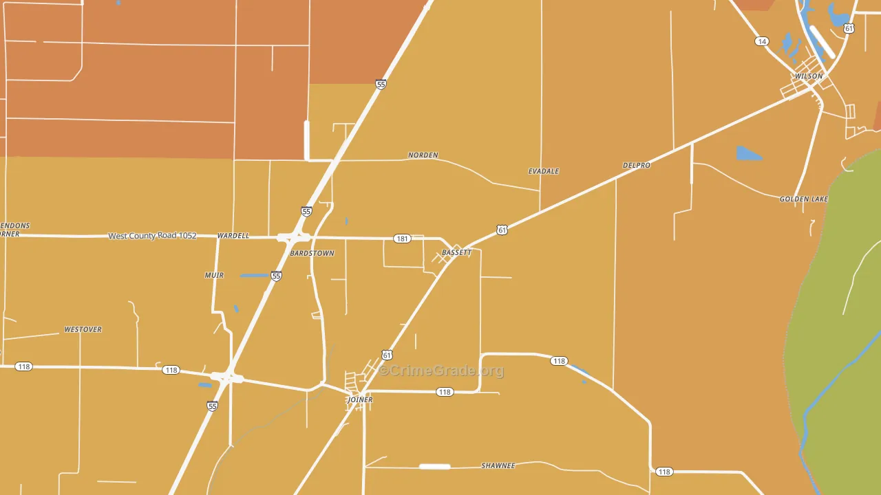 Bassett, AR Map of Theft Rates