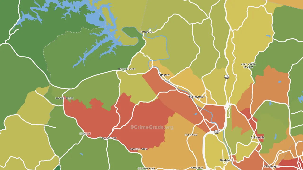 Bassett, VA Map of Theft Rates