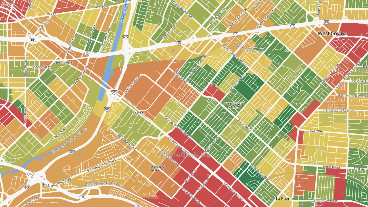 Bassett, West Puente Valley, CA Map of Theft Rates