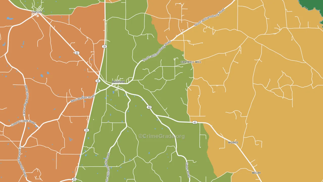 Bassfield, MS Map of Theft Rates