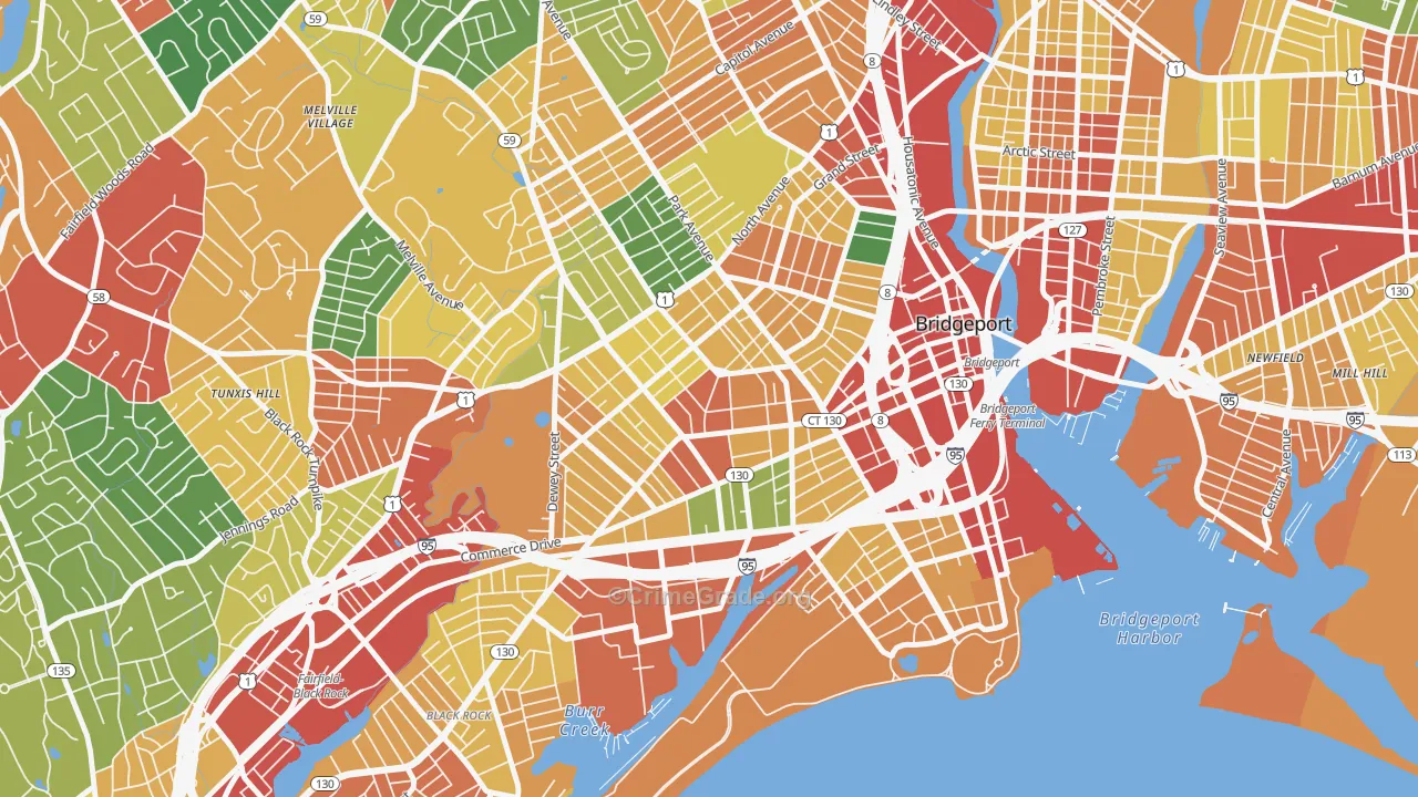 Bassickville Historic District, Bridgeport, CT Map of Theft Rates