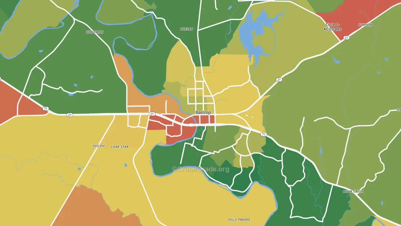 Bastrop, TX Map of Theft Rates
