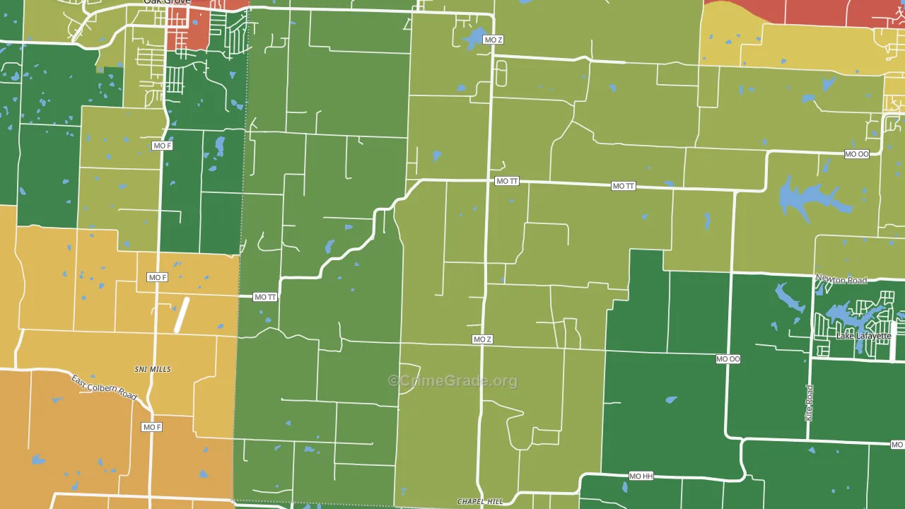 Bates City, MO Map of Theft Rates