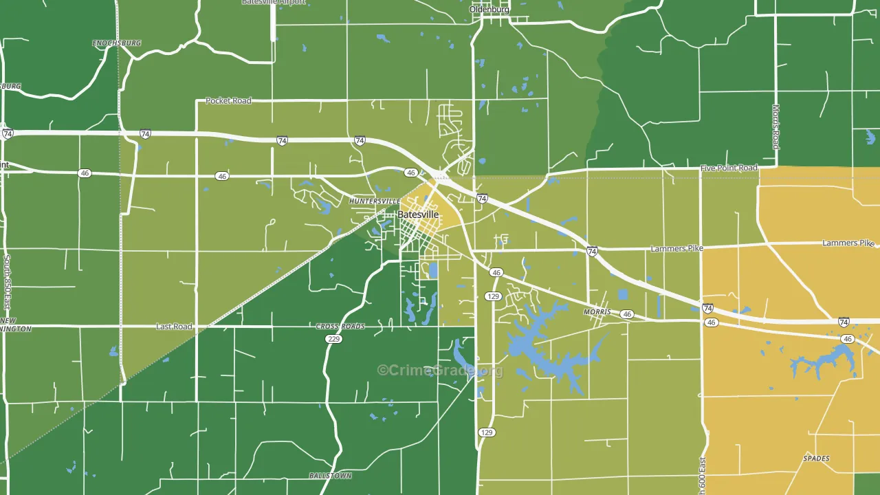 Batesville, IN Map of Theft Rates