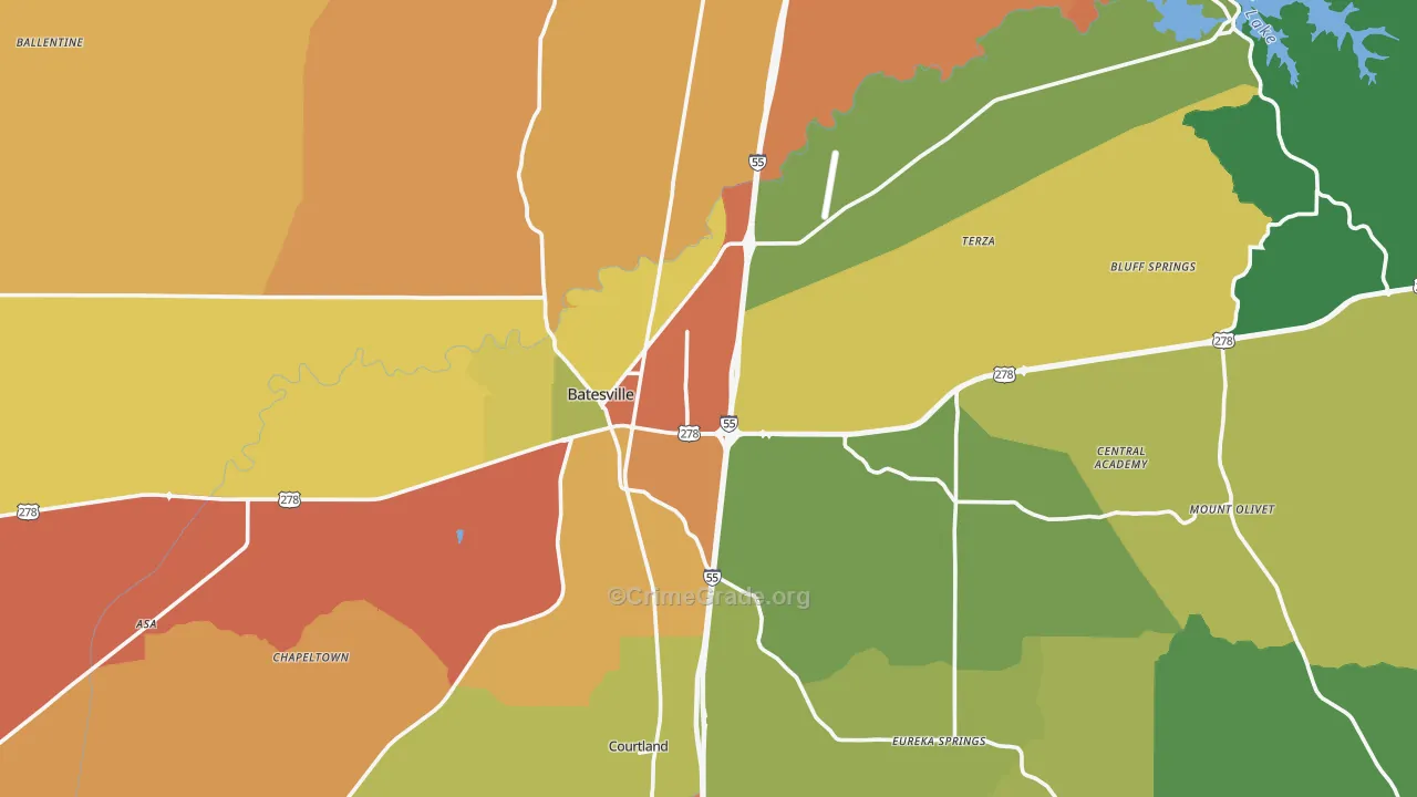 Batesville, MS Map of Theft Rates