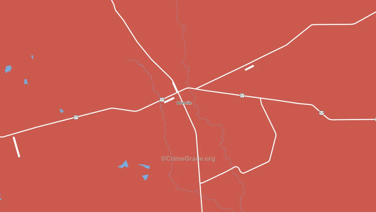 Batesville, TX Map of Theft Rates
