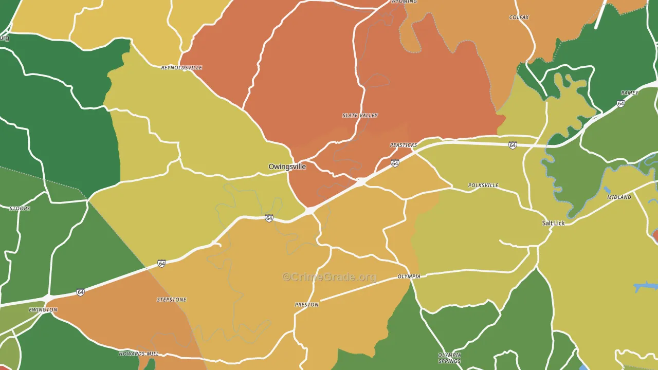 Bath County, KY Map of Theft Rates