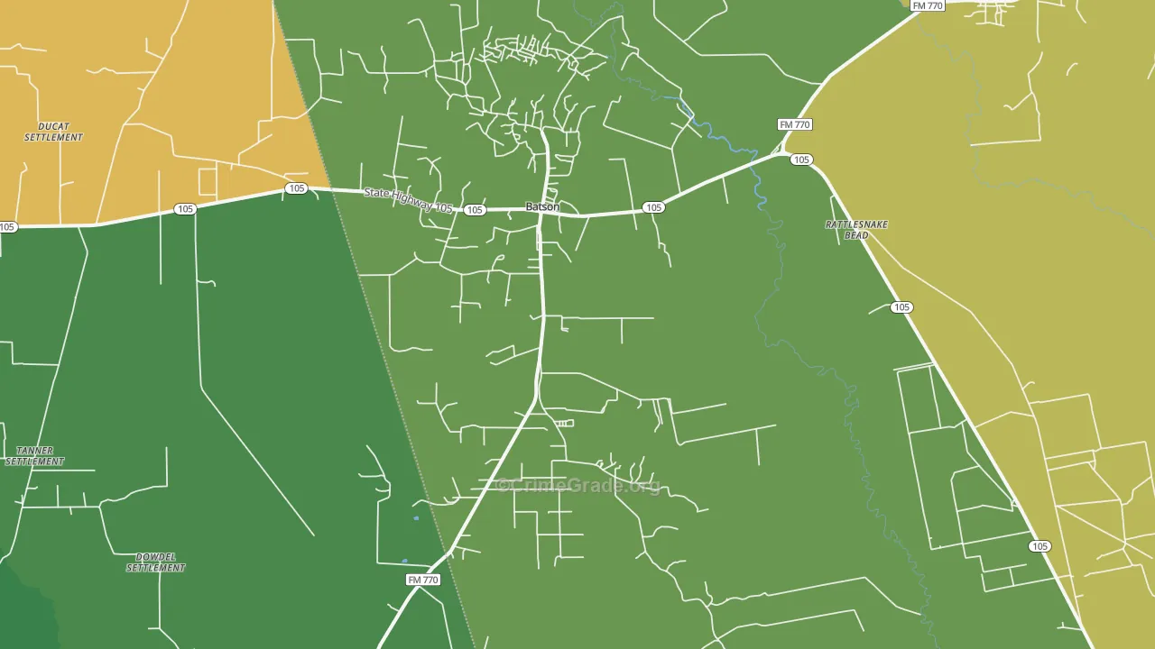Batson, TX Map of Theft Rates