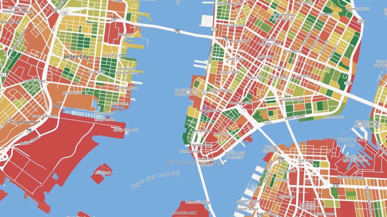 Battery Park, Manhattan, NY Map of Theft Rates