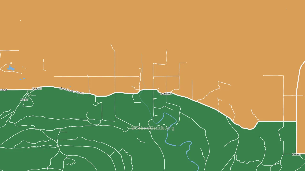 Battiest, OK Map of Theft Rates