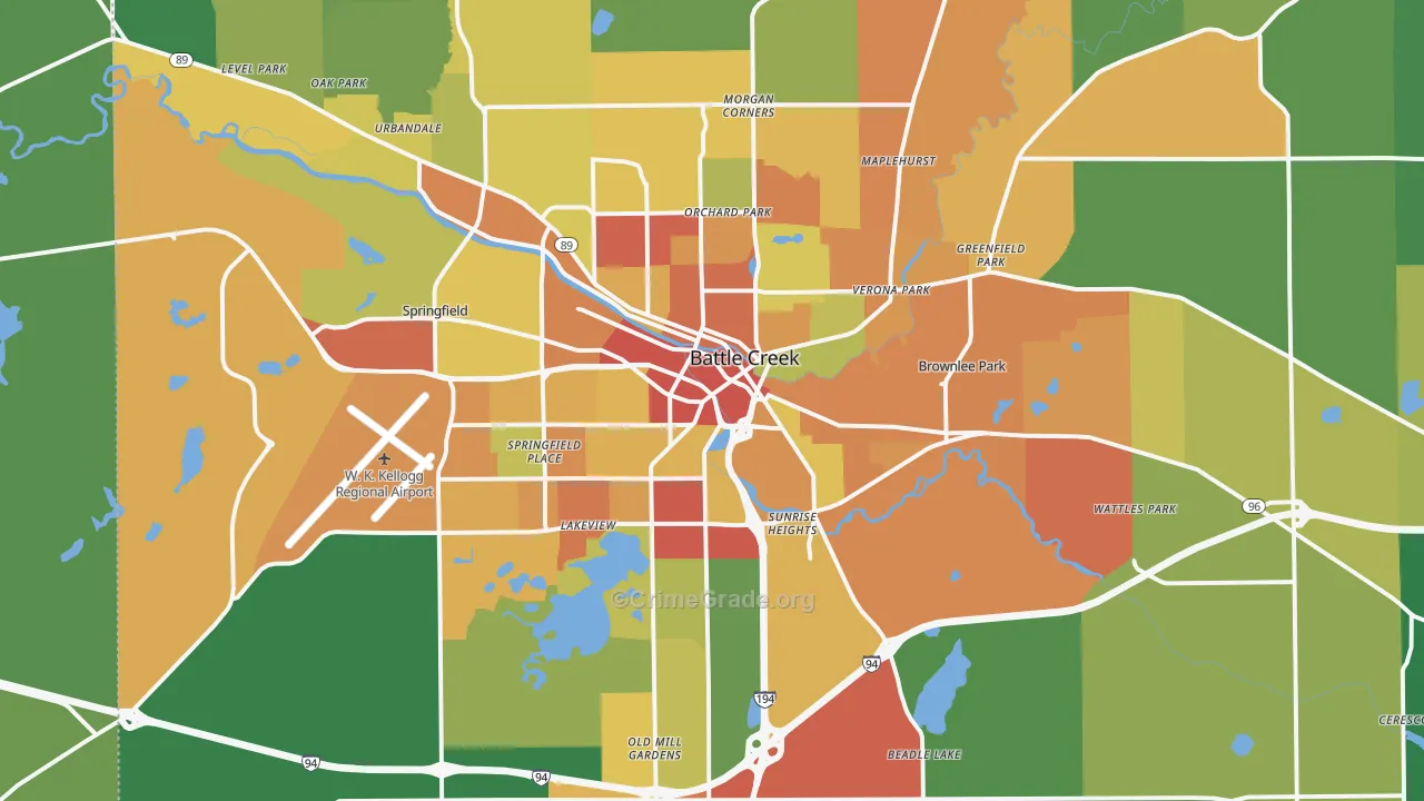 Battle Creek, MI Map of Theft Rates
