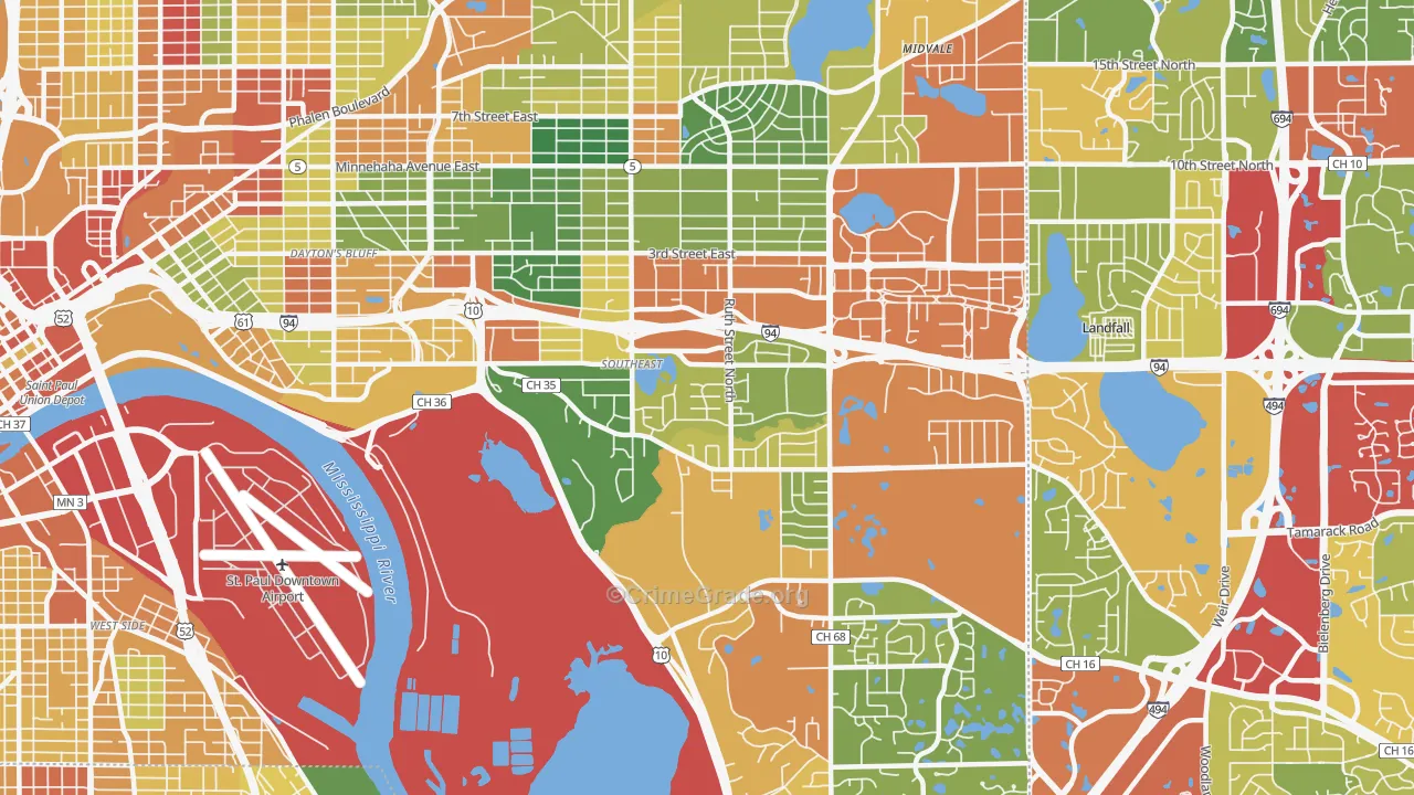 Battle Creek, St. Paul, MN Map of Theft Rates