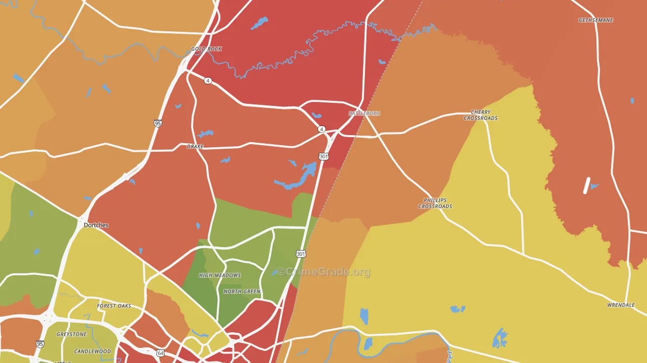 Battleboro, NC Map of Theft Rates