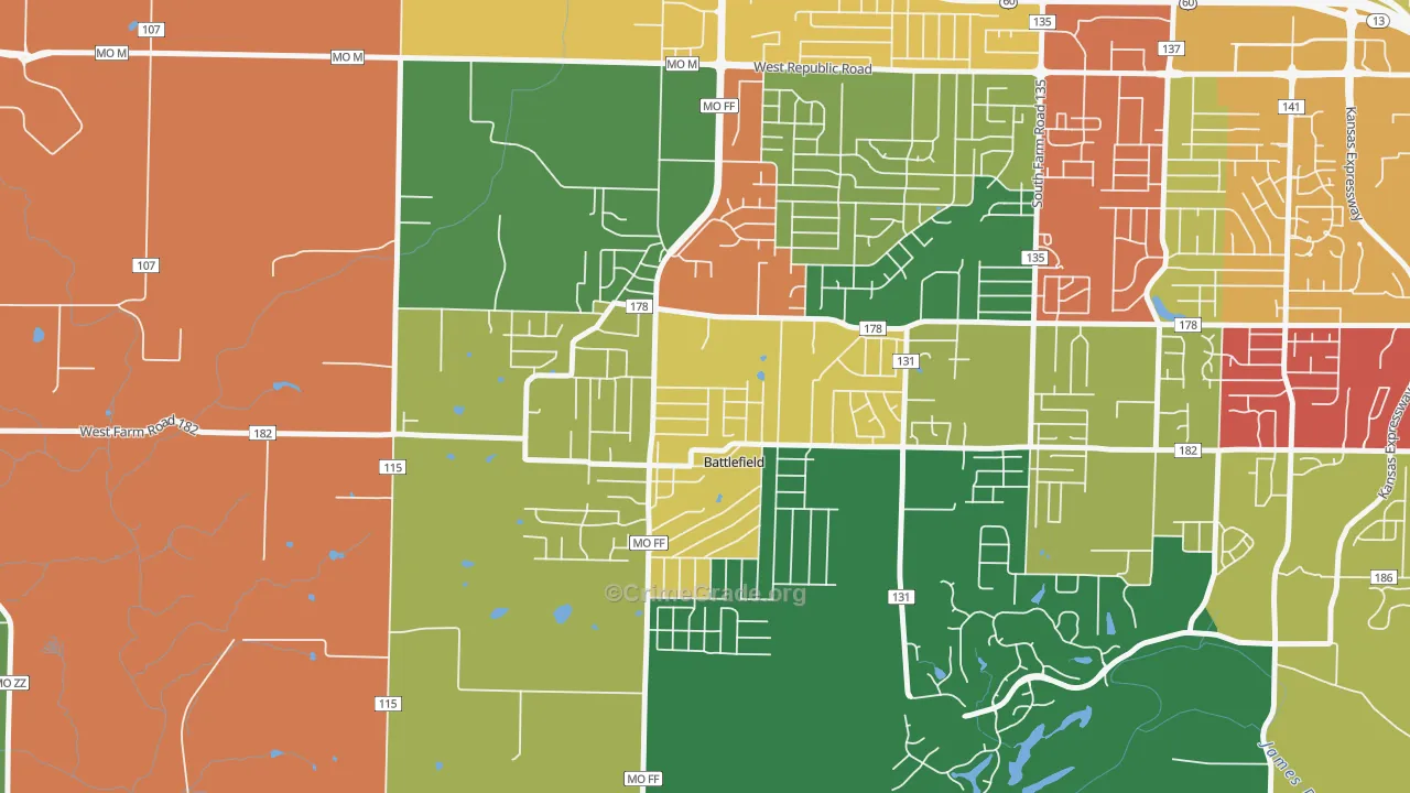 Battlefield, MO Map of Theft Rates