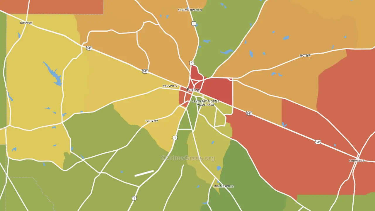 Baxley, GA Map of Theft Rates