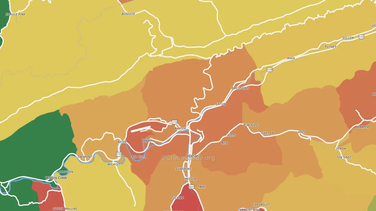 Baxter, KY Map of Theft Rates