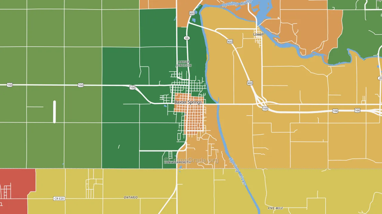 Baxter Springs, KS Map of Theft Rates