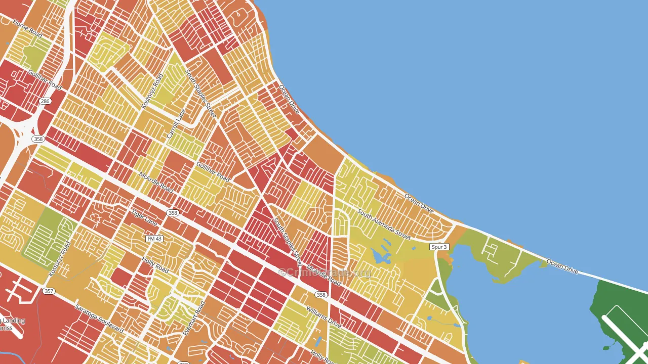 Bay Area, Corpus Christi, TX Map of Theft Rates
