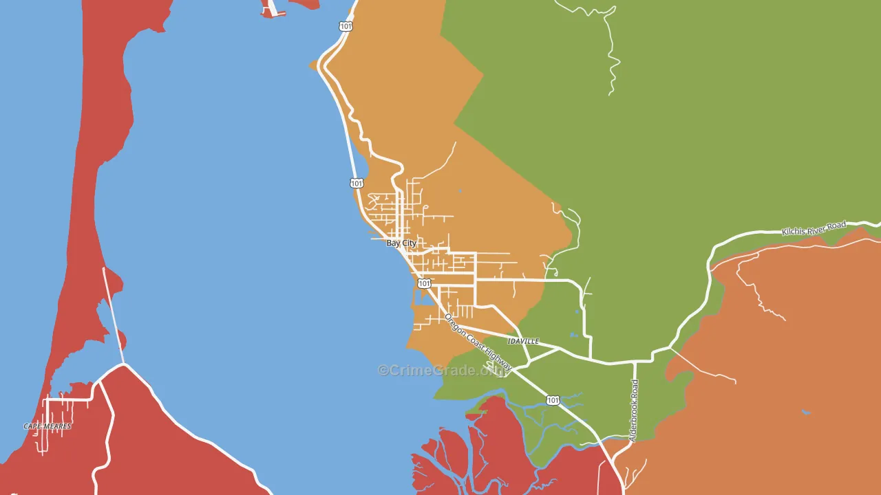 Bay City, OR Map of Theft Rates
