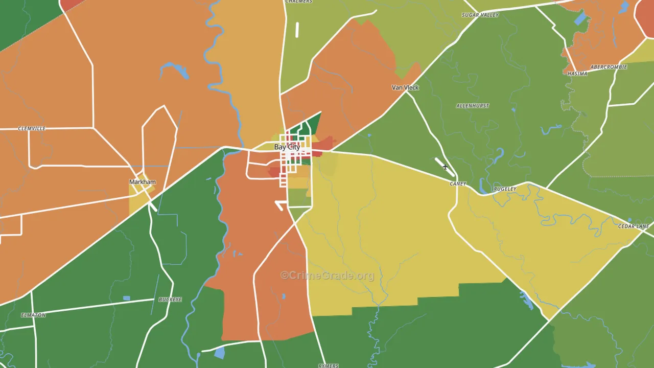 Bay City, TX Map of Theft Rates