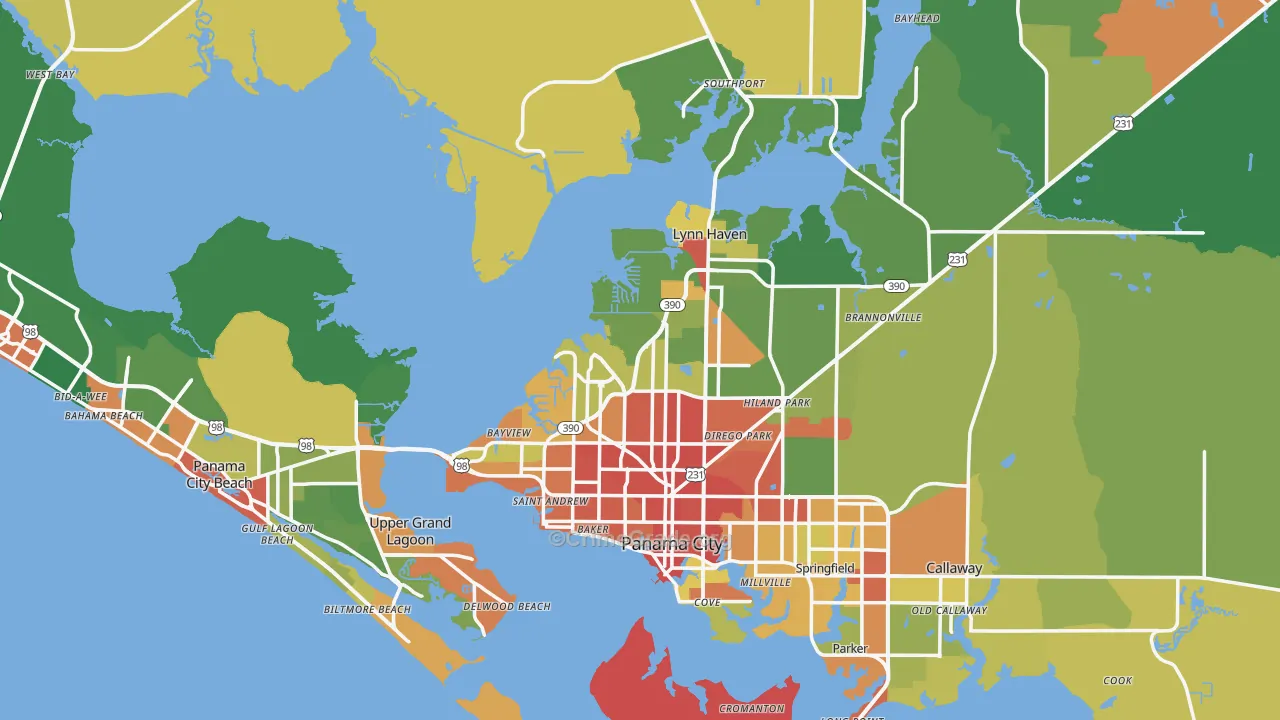 Bay County, FL Map of Theft Rates