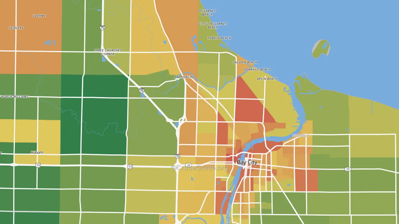 Bay County, MI Map of Theft Rates