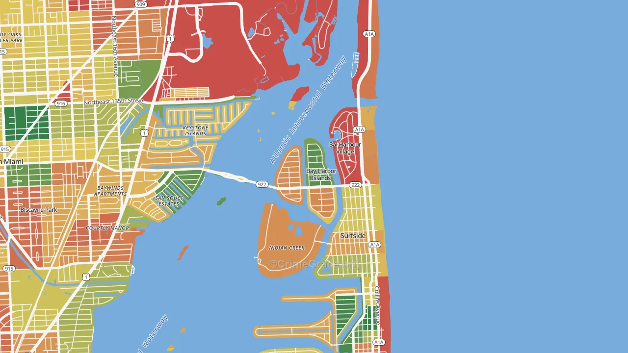 Bay Harbor Islands, FL Map of Theft Rates