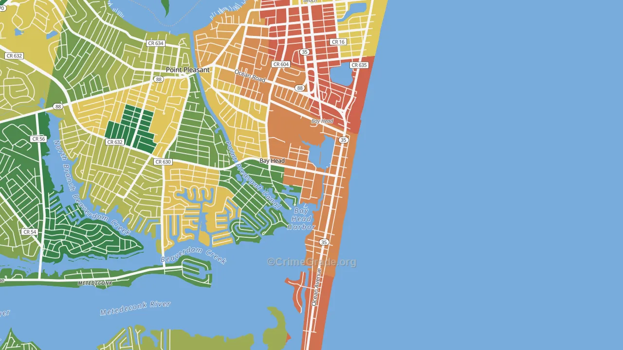 Bay Head, NJ Map of Theft Rates