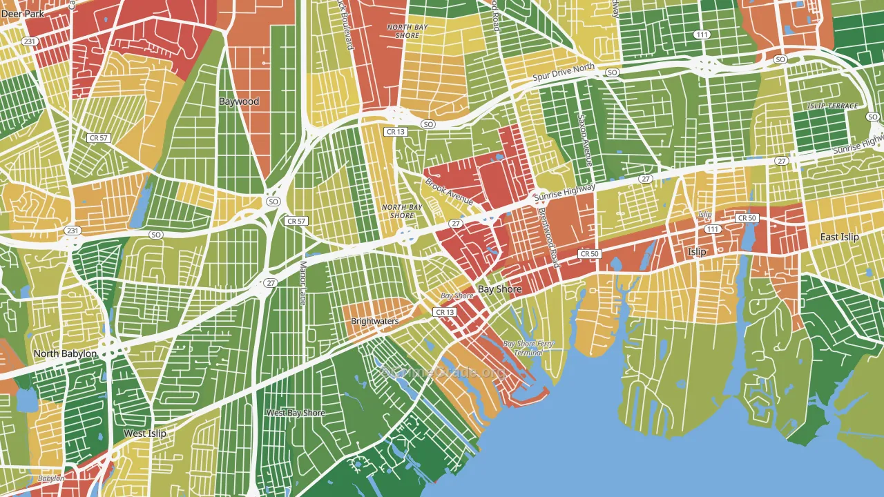 Bay Shore, NY Map of Theft Rates
