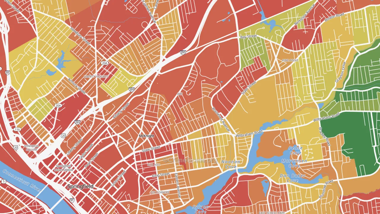 Bay, Springfield, MA Map of Theft Rates